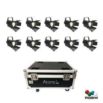 10 Atomic Pro Fenice 50Cob RGBW theater lights with flightcase